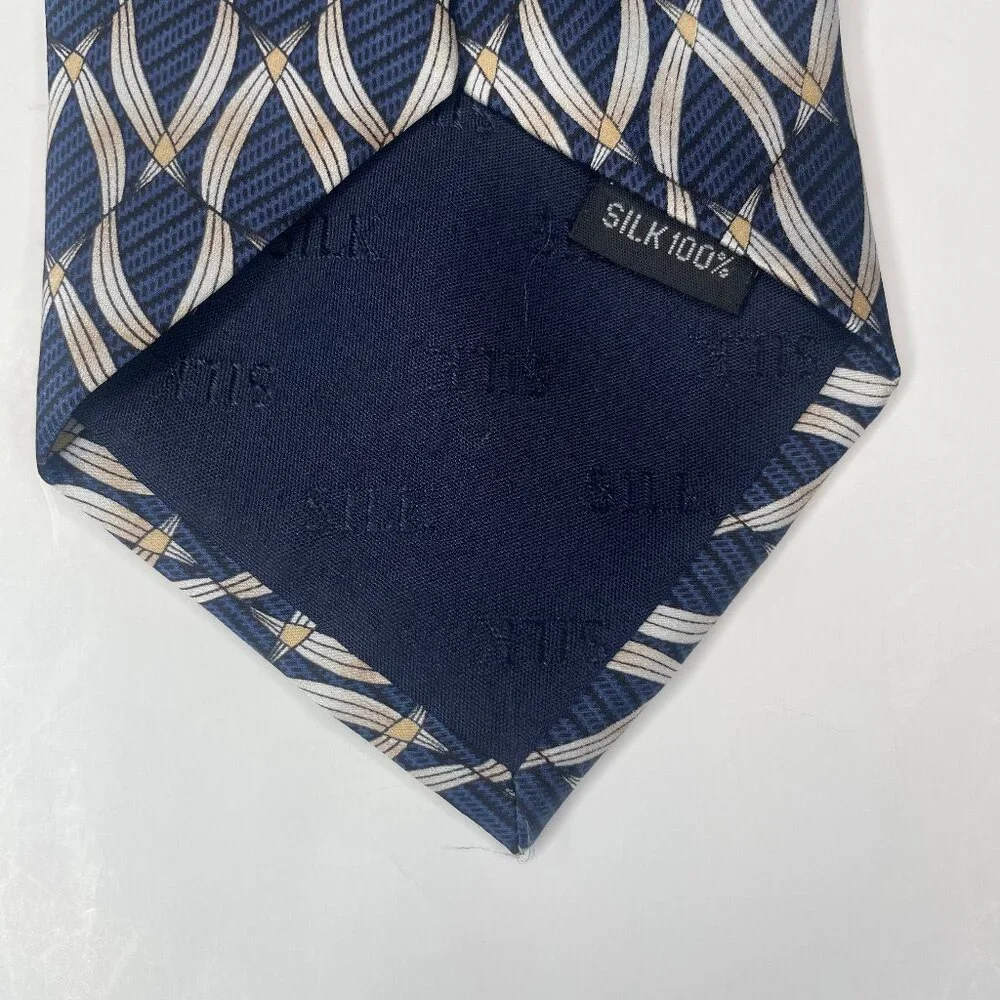 Young Men’s Handmade 100% Silk Tie Navy Blue Geometric